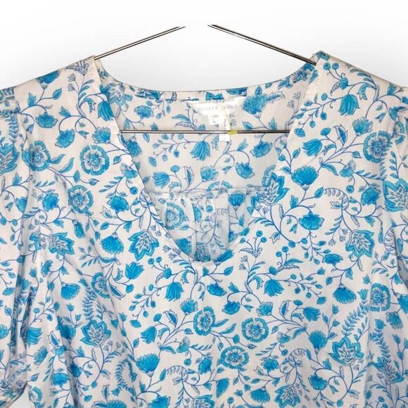 Draper James Womens Top Sz Large V-Neck Puff Sleeves Blue Paisley Cottagecore - Picture 4 of 11